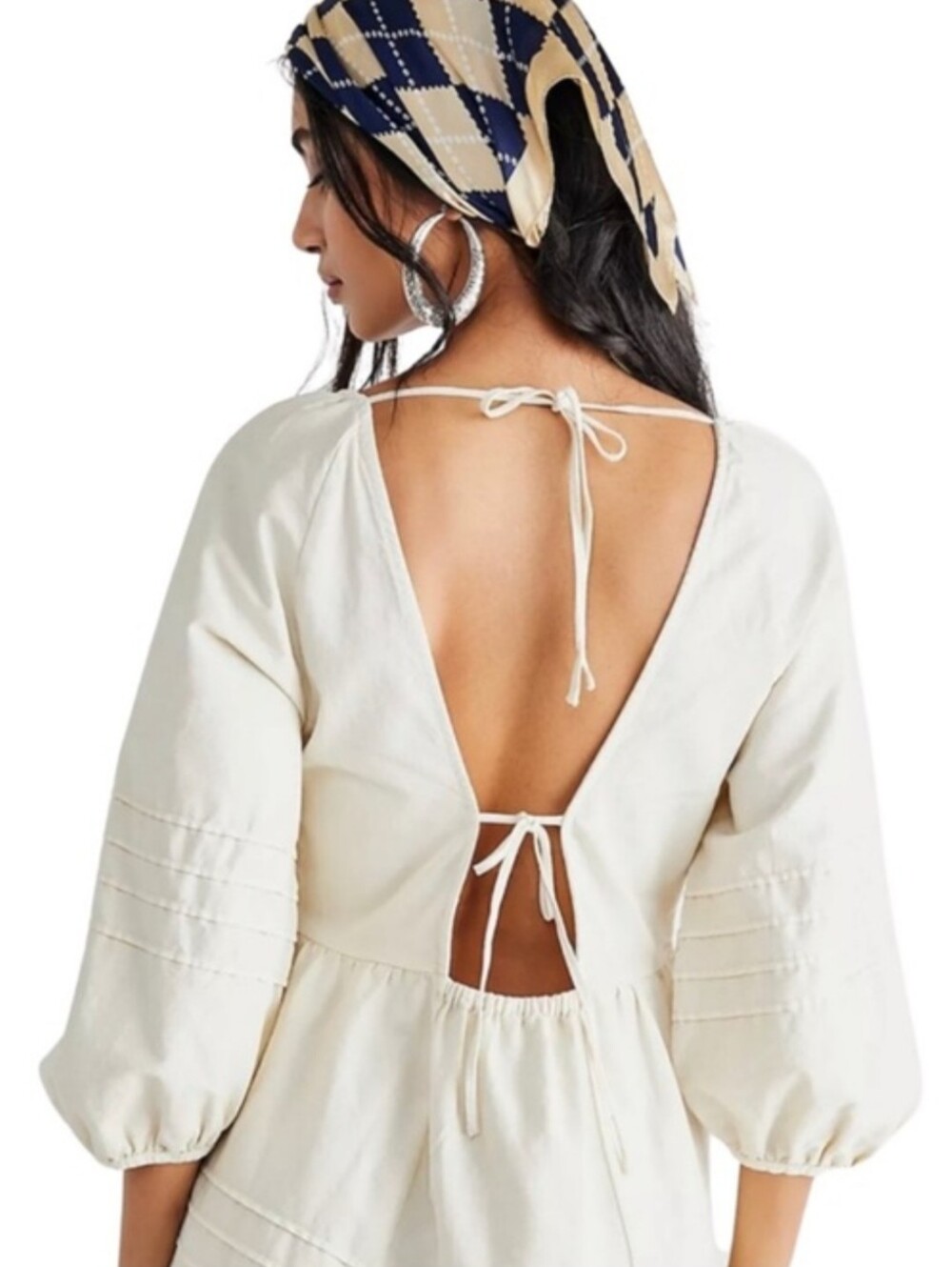 Free People Sweet Surrender Mini Dress XL Ivory Cotton Puff Sleeve Babydoll - Picture 12 of 13